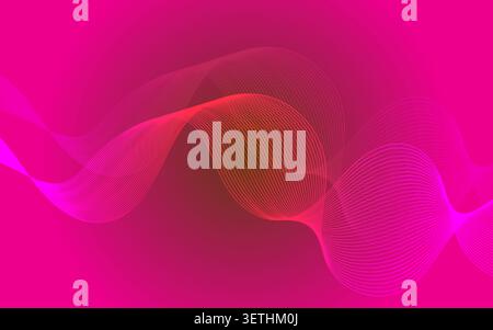 Smooth wavy lines creating fluid shapes on vibrant pink backdrop. Dynamic abstract design with subtle gradient. Stock Vector