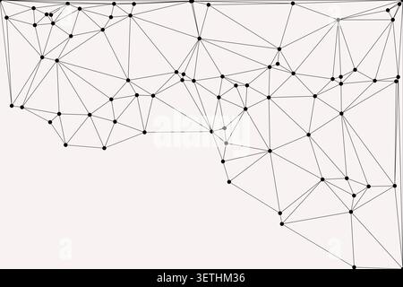 Abstract low poly design with black lines and dots forming a geometric mesh on a light gray background, modern technology concept, digital data visual Stock Vector