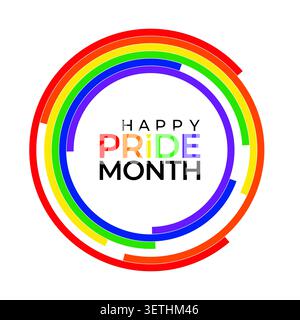 Abstract heart with pride flag colors with rounded sticker on white background. Rainbow community poster for LGBT History Month. Pride Month Stock Vector