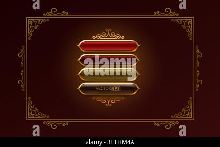 Golden ornate frame with colorful glossy buttons. Elegant decorative background template for web or UI. Vector illustration Stock Vector