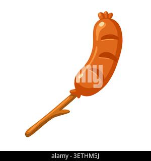 Grilled sausage on wooden stick. Cartoon vector illustration on white background Stock Vector