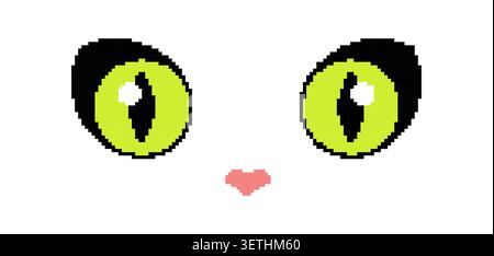 Pixel art cartoon eyes animal yellow design. Bright, expressive eyes created in retro pixelated style. Stock Vector