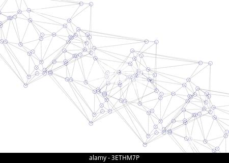 Intricate digital grid displaying blue circle nodes linked by delicate gray lines. Scientific visualization of complex systems and molecular structure Stock Vector