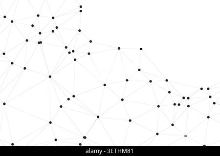 Abstract network connection dots and lines on white background, geometric shape, modern digital technology design, internet communication illustration Stock Vector