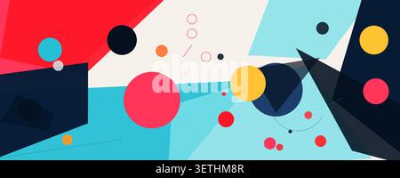 Abstract geometric colorful background bauhaus shapes. Circles, triangles, dynamic layout for banner poster cover. Creative Modernist Pattern Stock Vector