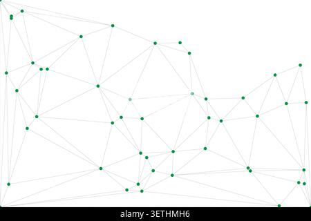 Abstract illustration of a dynamic network featuring vivid green dots connected by light gray lines, set against irregular white background, represent Stock Vector