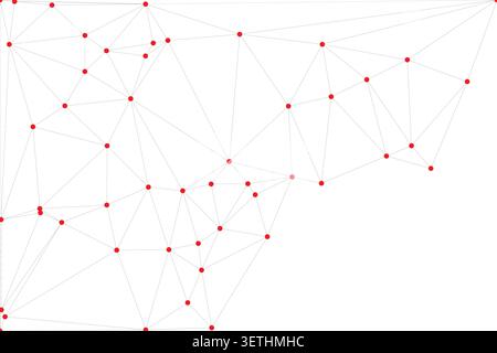Graphic illustration of interconnected red nodes forming irregular triangles on white surface. Represents information sharing and distributed systems Stock Vector