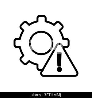 Warning gear triangle vector icon features error alert mark. Technical system failure highlights industrial danger issue. eps 10 Stock Vector
