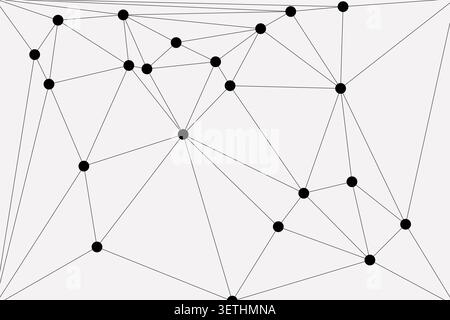 Abstract geometric pattern showcases a network of black dots interconnected by straight lines on a light gray background, creating a structured and dy Stock Vector