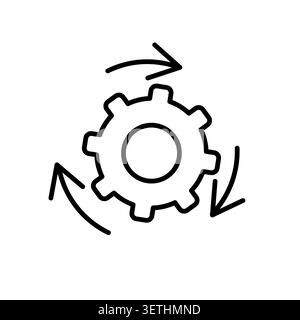 Circle arrow gear wheel black vector icon features synchronization mechanics line. System update loop process highlights industrial reload progress. e Stock Vector