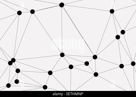 Detailed close-up of abstract low poly background with black dots and connecting lines. Intricate network pattern suggesting technology, data, or comm Stock Vector