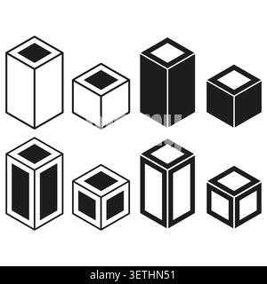 Isometric cube and tall box shapes set vector. Great choice for logistics shipping icons or modern architectural graphics. EPS 10. Stock Vector