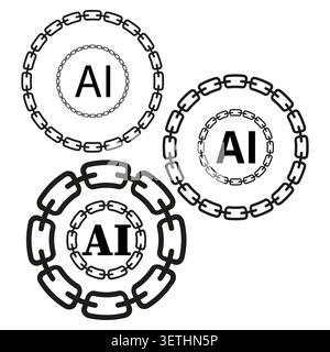 Artificial intelligence text within circular chain frames vector. Excellent for blockchain technology branding and secure UI. EPS 10. Stock Vector