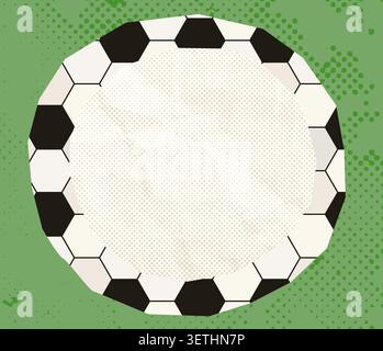 Round soccer ball frame with halftone paper texture, Hexagon pattern circle border for sport invitations, planners and posters Stock Vector