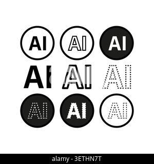 Artificial intelligence AI typography icon set vector. Graphic supports technology branding, machine learning UI, and digital innovation. EPS 10. Stock Vector
