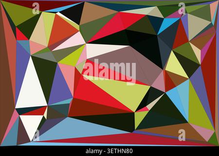 Diverse color palette featuring terracotta sage red and blue triangular facets. Artistic arrangement of sharp angles and intersecting lines forming so Stock Vector