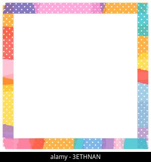 Colorful square polka dot washi tape vector frame, Scrapbook paper tape border for kids birthday designs Stock Vector