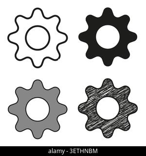 Industrial gear vector icon features simple mechanical cogs. Black and white machinery shape promotes creative engineering project. eps 10 Stock Vector