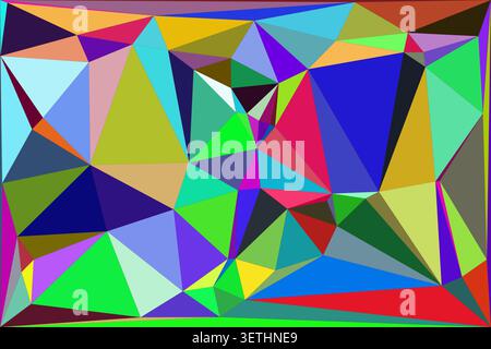 Colorful abstract geometric background, vibrant triangles, diverse polygons, unique modern pattern, digital art texture, visually appealing compositio Stock Vector