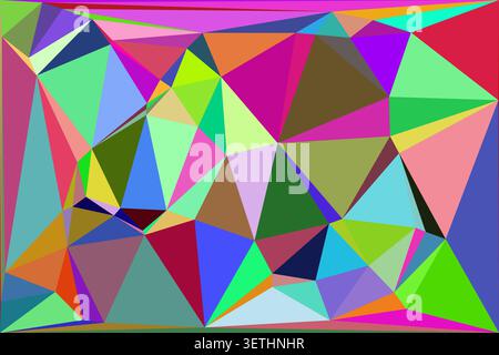 Geometric abstract art, digital mosaic of multicolored triangles, dynamic polygon shapes, vivid background, modern art style, creative design Stock Vector
