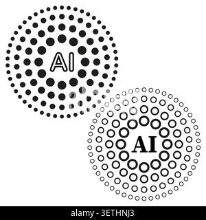 AI artificial intelligence circular dot icon set vector. Graphic supports technology branding and data science projects. EPS 10. Stock Vector