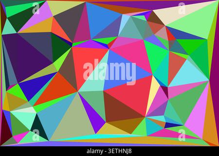 Abstract low poly background displays a rich spectrum of colors with interconnected triangles and polygonal shapes, creating an eye-catching and dynam Stock Vector