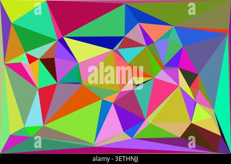 Vivid geometric mosaic featuring intersecting polygons in bright yellow green pink and blue. Modern artistic composition ideal for creative branding a Stock Vector