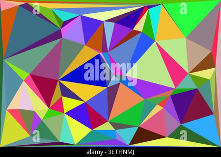Creative mosaic design featuring vibrant polygons in various shades of blue pink green and yellow. Sharp geometric shapes create contemporary style su Stock Vector