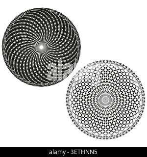 Black and white hypnotic op art circular patterns vector. Ideal for modern branding graphic design and textiles. EPS 10. Stock Vector