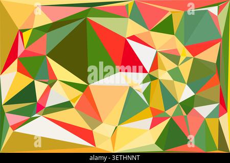 Abstract geometric pattern with colorful triangles creates a vibrant and dynamic background. Modern digital artwork features polygon shapes in various Stock Vector