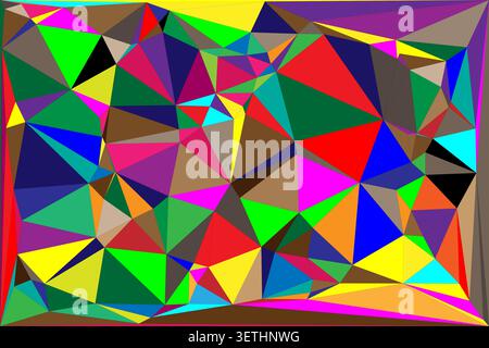 A vibrant abstract background composed of multicolored geometric triangles and polygons. Modern digital art, energetic pattern, diverse color palette. Stock Vector