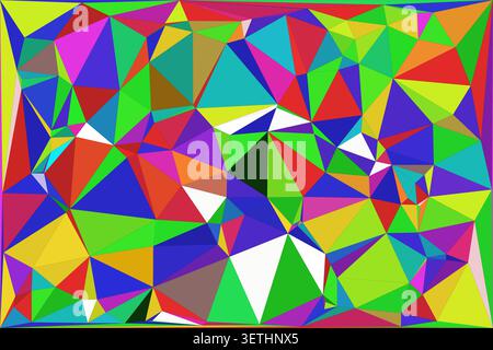 Abstract collage featuring diverse triangular forms, bright color palette, and angular geometric composition, ideal for backgrounds. Stock Vector