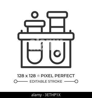 Test tubes on rack pixel perfect line icon Stock Vector