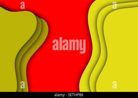 Abstract background with bold red center and wavy yellow layers on sides. Contrasting colors, smooth shadows, energetic design. Stock Vector