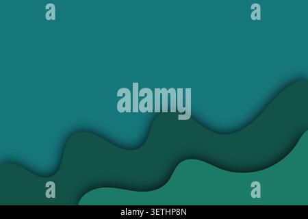 Minimalist paper cut design with teal background and dark green layered waves at bottom. Professional template for presentations and social media grap Stock Vector