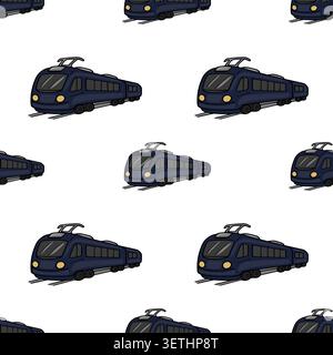 Seamless vector pattern of dark blue modern trains on white background Stock Vector