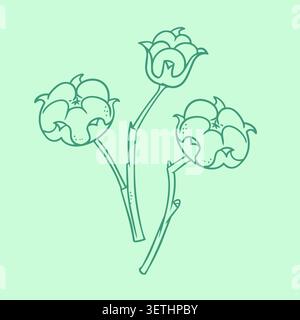 Cotton bolls on stems cozy winter botanical line art vector illustration. Soft organic plant design element for greeting card poster invitation spa Stock Vector
