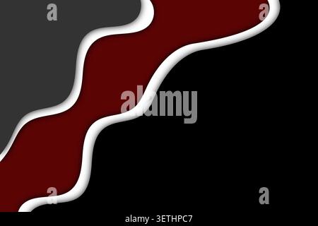 Sleek abstract background featuring striking red and white curved lines on dark backdrop.  Dynamic wavy pattern provides modern and minimalist aesthet Stock Vector