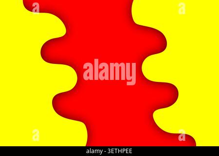 High contrast liquid shape background in bright red and yellow. Abstract papercraft style with organic flowing edges and soft shadows. Energetic pop a Stock Vector