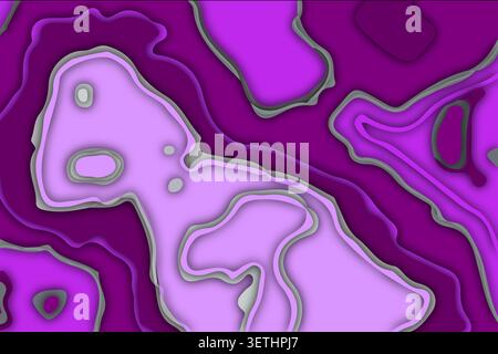 Dynamic purple and pink abstract background featuring layered, organic shapes with soft shadows, creating a flowing and topographic map like design. S Stock Vector