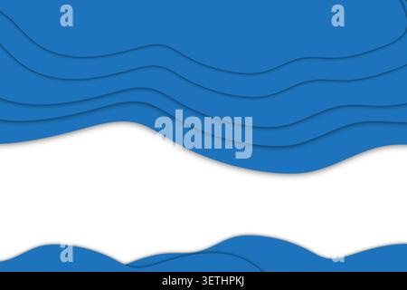 Abstract blue and white layered paper cut style background with smooth, flowing wave patterns and soft shadows, creating a tranquil and modern design Stock Vector