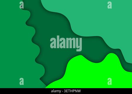 Abstract green paper cut background featuring varying shades, creating depth and a modern artistic feel with smooth wavy shapes and shadow effects. Stock Vector