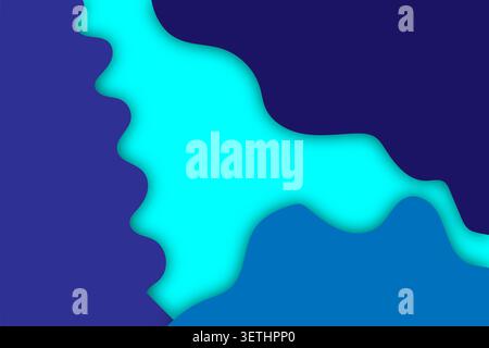 Abstract blue and teal paper cut background with wavy forms, creating a dynamic and fluid design with shadows and layered effect. Stock Vector