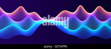 Abstract digital wave, sound wave lines, music equalizer audio waveform. Neon glowing frequency spectrum background for app, banner, poster, cover Stock Vector