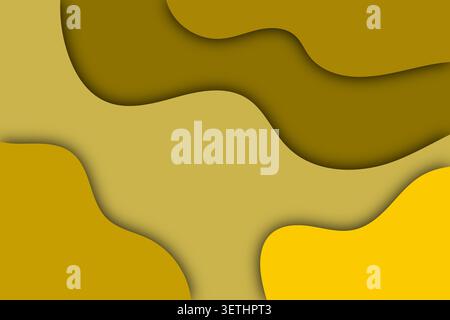 Abstract background with paper cut effect. modern artistic design. vibrant yellow and brown wavy shapes with shadows. contemporary art style illustrat Stock Vector