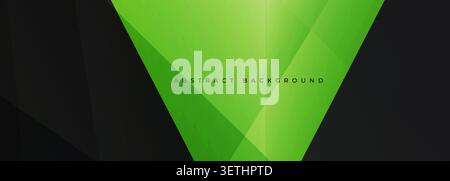 Abstract green geometric background with layered triangular shapes. Black and green modern abstract geometric background with bright translucent Stock Vector