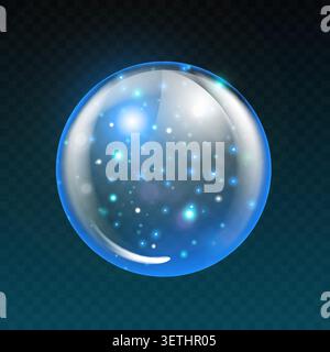 Shimmering blue orb floats On dark background Stock Vector