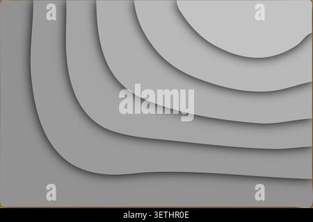 Abstract layered paper cut background with flowing curved layers. Minimalist grey tones and subtle shadows create a serene, modern design. Clean graph Stock Vector