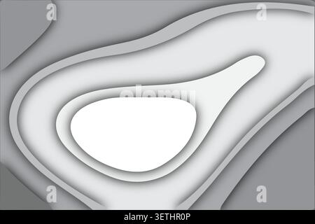 Abstract layered paper cut background design. Smooth wavy layers in varying shades of grey and white create depth and shadow effect. Modern graphic el Stock Vector