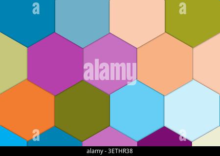 Bright and diverse hexagonal mosaic. Modern geometric design with vibrant colors. Perfect for digital art and backgrounds. Stock Vector